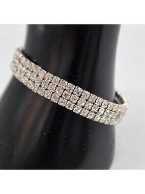 Crystal Rhinestone Stretch Bracelet Elegant Sparkling Jewelry Silver Tone